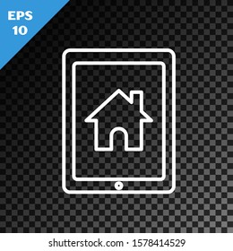 White line Tablet and smart home icon isolated on transparent dark background. Remote control.  Vector Illustration