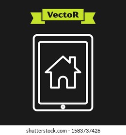 White line Tablet and smart home icon isolated on black background. Remote control.  Vector Illustration