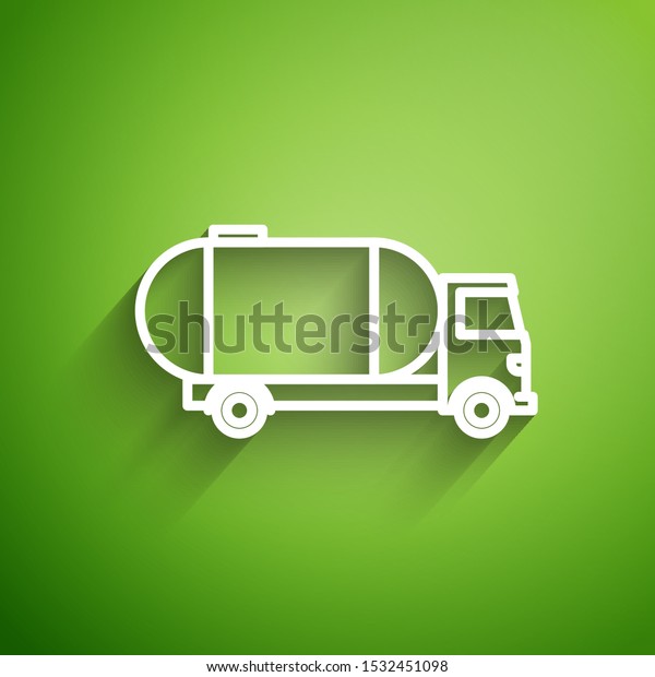 White line Tanker truck icon isolated on\
green background. Petroleum tanker, petrol truck, cistern, oil\
trailer.  Vector\
Illustration