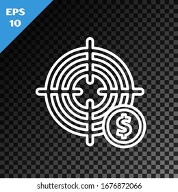 White line Target with dollar symbol icon isolated on transparent dark background. Investment target icon. Successful business concept. Cash or Money.  Vector Illustration