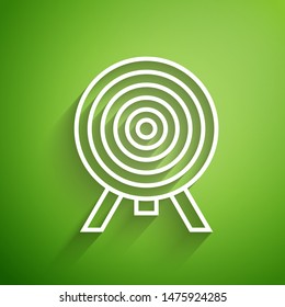 White line Target icon isolated on green background. Dart board sign. Archery board icon. Dartboard sign. Business goal concept.  Vector Illustration