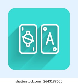 White line Tarot cards icon isolated with long shadow. Magic occult set of tarot cards. Green square button. Vector