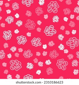 White line Tax payment icon isolated seamless pattern on red background.  Vector