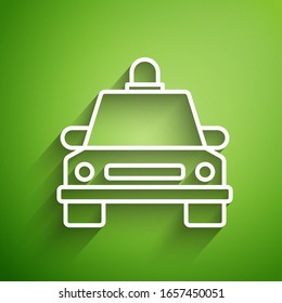 White line Taxi car icon isolated on green background.  Vector Illustration