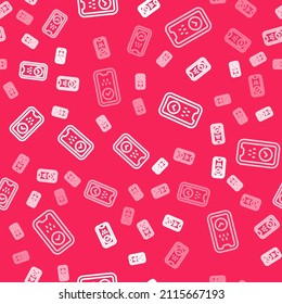 White line Taxi mobile app icon isolated seamless pattern on red background. Mobile application taxi.  Vector