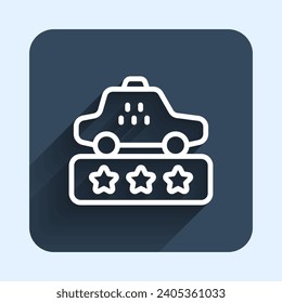 White line Taxi service rating icon isolated with long shadow background. Blue square button. Vector