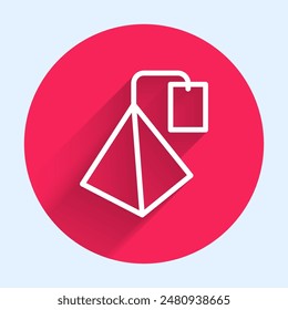 White line Tea bag icon isolated with long shadow background. Red circle button. Vector