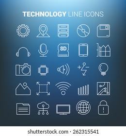 White line technology icons. Vector set