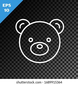 Línea blanca Icono de juguete de peluche Teddy aislado en un fondo oscuro transparente. Ilustración vectorial