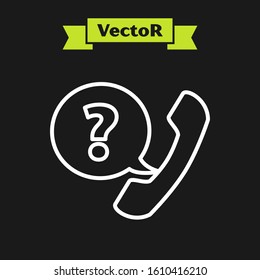 White line Telephone handset and speech bubble chat icon isolated on black background. Phone sign.  Vector Illustration