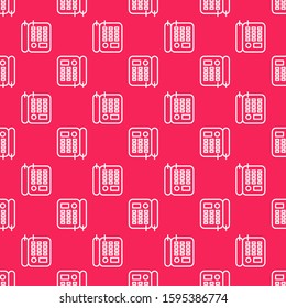 White line Telephone icon isolated seamless pattern on red background. Landline phone.  Vector Illustration