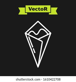 White line Temaki roll icon isolated on black background. Traditional Japanese food.  Vector Illustration