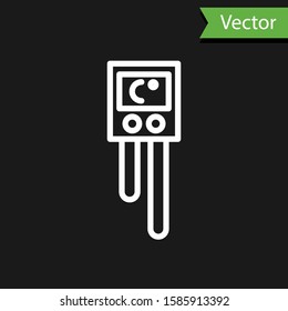 White line Temperature and humidity sensor icon isolated on black background.  Vector Illustration