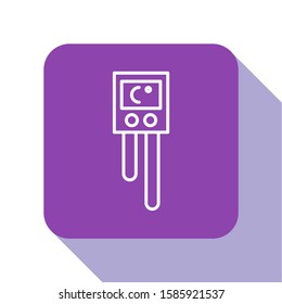 White line Temperature and humidity sensor icon isolated on white background. Purple square button. Vector Illustration