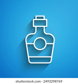 White line Tequila bottle icon isolated on blue background. Mexican alcohol drink. Long shadow. Vector
