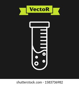 White line Test tube and flask chemical laboratory test icon isolated on black background. Laboratory glassware sign.  Vector Illustration