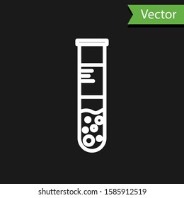 White line Test tube and flask chemical laboratory test icon isolated on black background. Laboratory glassware sign.  Vector Illustration