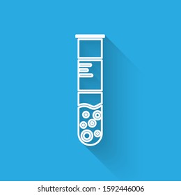 White line Test tube and flask chemical laboratory test icon isolated with long shadow. Laboratory glassware sign.  Vector Illustration