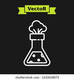 White line Test tube and flask chemical laboratory test icon isolated on black background. Laboratory glassware sign.  Vector Illustration