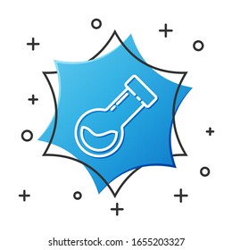 White line Test tube and flask chemical laboratory test icon isolated on white background. Laboratory glassware sign. Blue hexagon button. Vector Illustration
