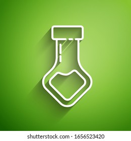 White line Test tube and flask chemical laboratory test icon isolated on green background. Laboratory glassware sign.  Vector Illustration