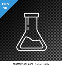 White line Test tube and flask - chemical laboratory test icon isolated on transparent dark background. Laboratory glassware sign.  Vector Illustration