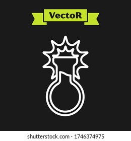 White line Test tube and flask icon isolated on black background. Chemical laboratory test. Laboratory glassware.  Vector