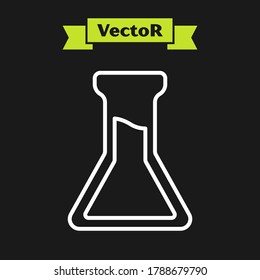 White line Test tube and flask icon isolated on black background. Chemical laboratory test. Laboratory glassware.  Vector