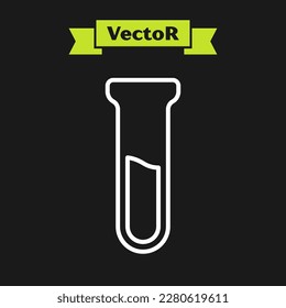 White line Test tube and flask icon isolated on black background. Chemical laboratory test. Laboratory glassware.  Vector