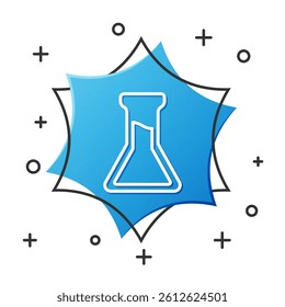 White line Test tube and flask icon isolated on white background. Chemical laboratory test. Laboratory glassware. Blue hexagon button. Vector