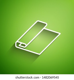 White line Textile fabric roll icon isolated on green background. Roll, mat, rug, cloth, carpet or paper roll icon.  Vector Illustration