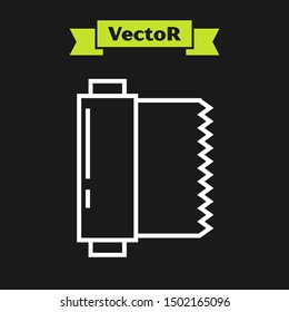 White line Textile fabric roll icon isolated on black background. Roll, mat, rug, cloth, carpet or paper roll icon.  Vector Illustration