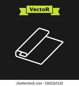 White line Textile fabric roll icon isolated on black background. Roll, mat, rug, cloth, carpet or paper roll icon.  Vector Illustration