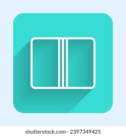White line Textile fabric roll icon isolated with long shadow. Roll, mat, rug, cloth, carpet or paper roll icon. Green square button. Vector