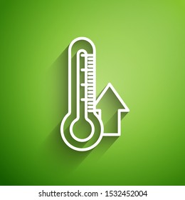 White line Thermometer icon isolated on green background.  Vector Illustration