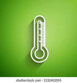 White line Thermometer icon isolated on green background.  Vector Illustration