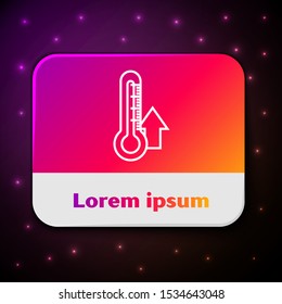 White line Thermometer icon isolated on black background. Rectangle color button. Vector Illustration