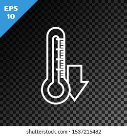 White line Thermometer icon isolated on transparent dark background.  Vector Illustration