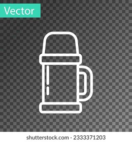 White line Thermos container icon isolated on transparent background. Thermo flask icon. Camping and hiking equipment.  Vector Illustration