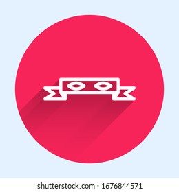 White line Thief eye mask icon isolated with long shadow. Red circle button. Vector Illustration