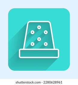 White line Thimble for sewing icon isolated with long shadow. Green square button. Vector