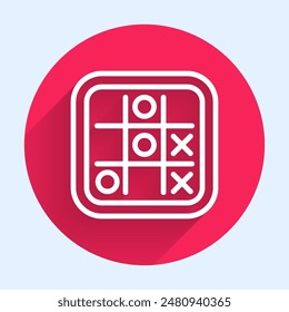 White line Tic tac toe game icon isolated with long shadow background. Red circle button. Vector