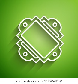 White line Ticket icon isolated on green background. Amusement park.  Vector Illustration