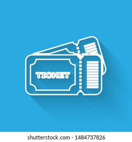 White line Ticket icon isolated with long shadow.  Vector Illustration