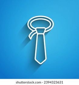 White line Tie icon isolated on blue background. Necktie and neckcloth symbol. Long shadow. Vector