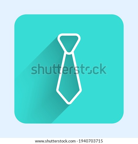 White line Tie icon isolated with long shadow. Necktie and neckcloth symbol. Green square button. Vector