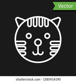 White line Tiger zodiac sign icon isolated on black background. Astrological horoscope collection.  Vector Illustration