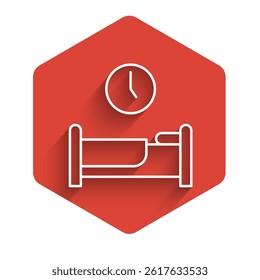 White line Time to sleep icon isolated with long shadow. Red hexagon button. Vector