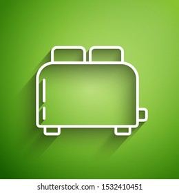 White line Toaster with toasts icon isolated on green background.  Vector Illustration