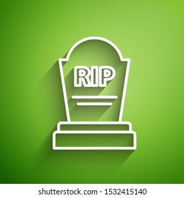 White line Tombstone with RIP written on it icon isolated on green background. Grave icon.  Vector Illustration